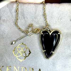 Kendra Scott Ansley Arrow Black Stone Heart Necklace 14K Gold Plated New Gift